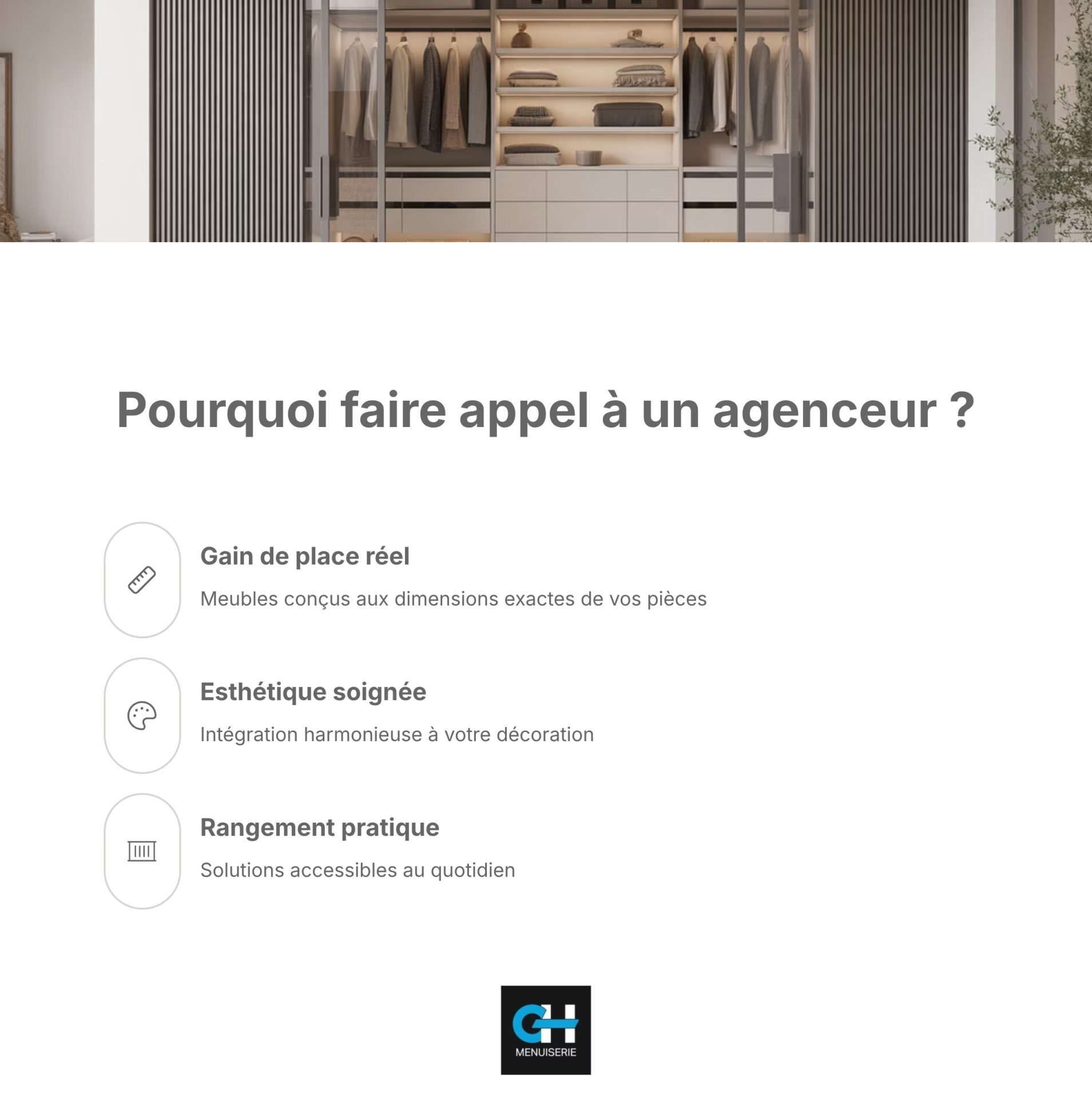 Infographie expliquant pourquoi faire appel à un agenceur à Lyon pour son aménagement intérieur.