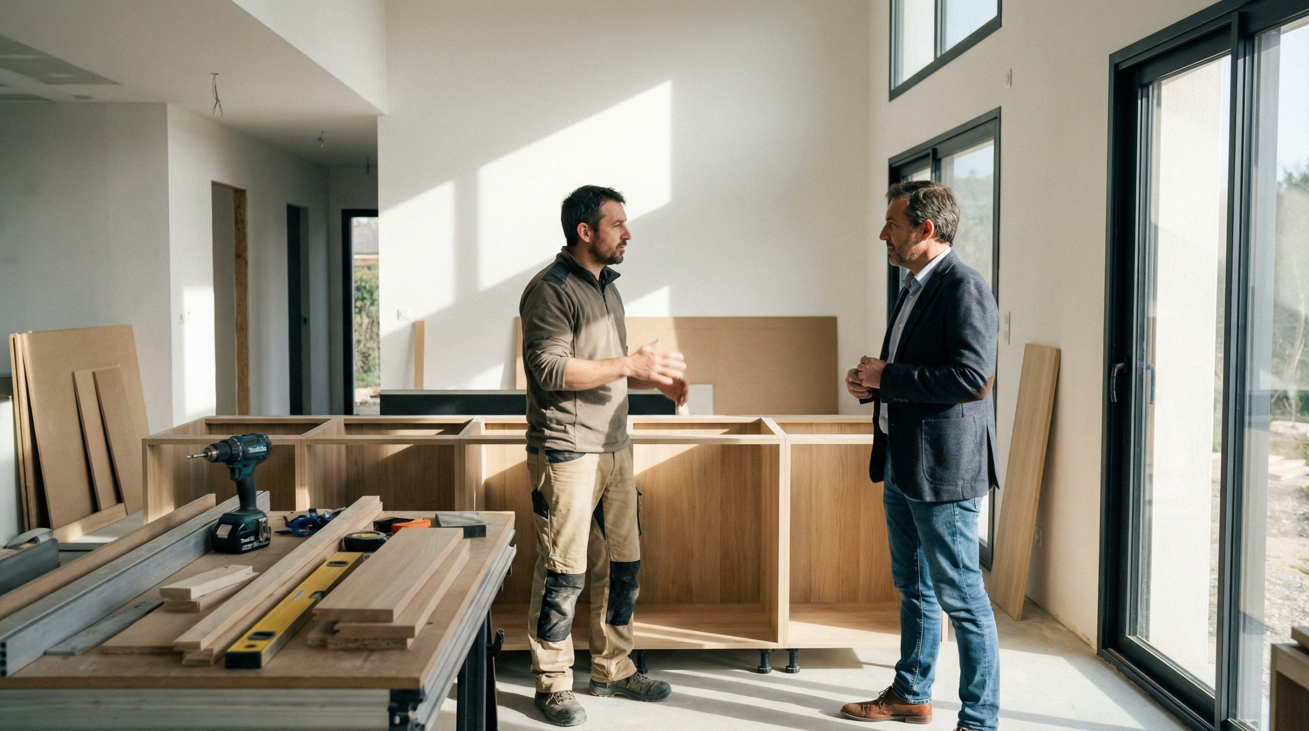Menuisier installant un placard sur mesure à Lyon