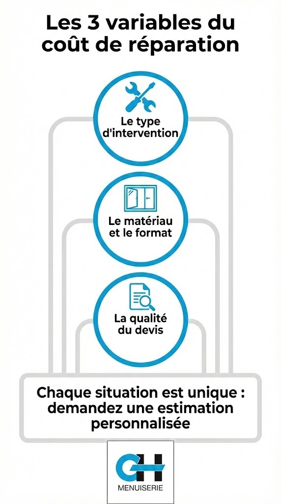 Infographie des facteurs qui influencent le coût de réparation d'une fenêtre