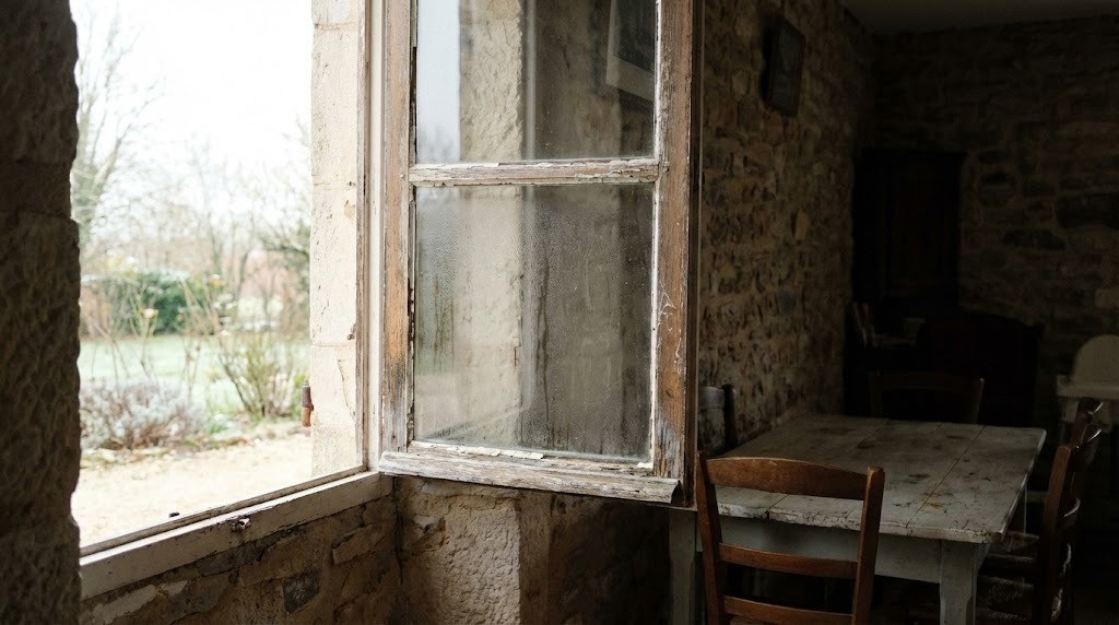 Fenêtre usée nécessitant une réparation par un menuisier dans l'Ouest Lyonnais