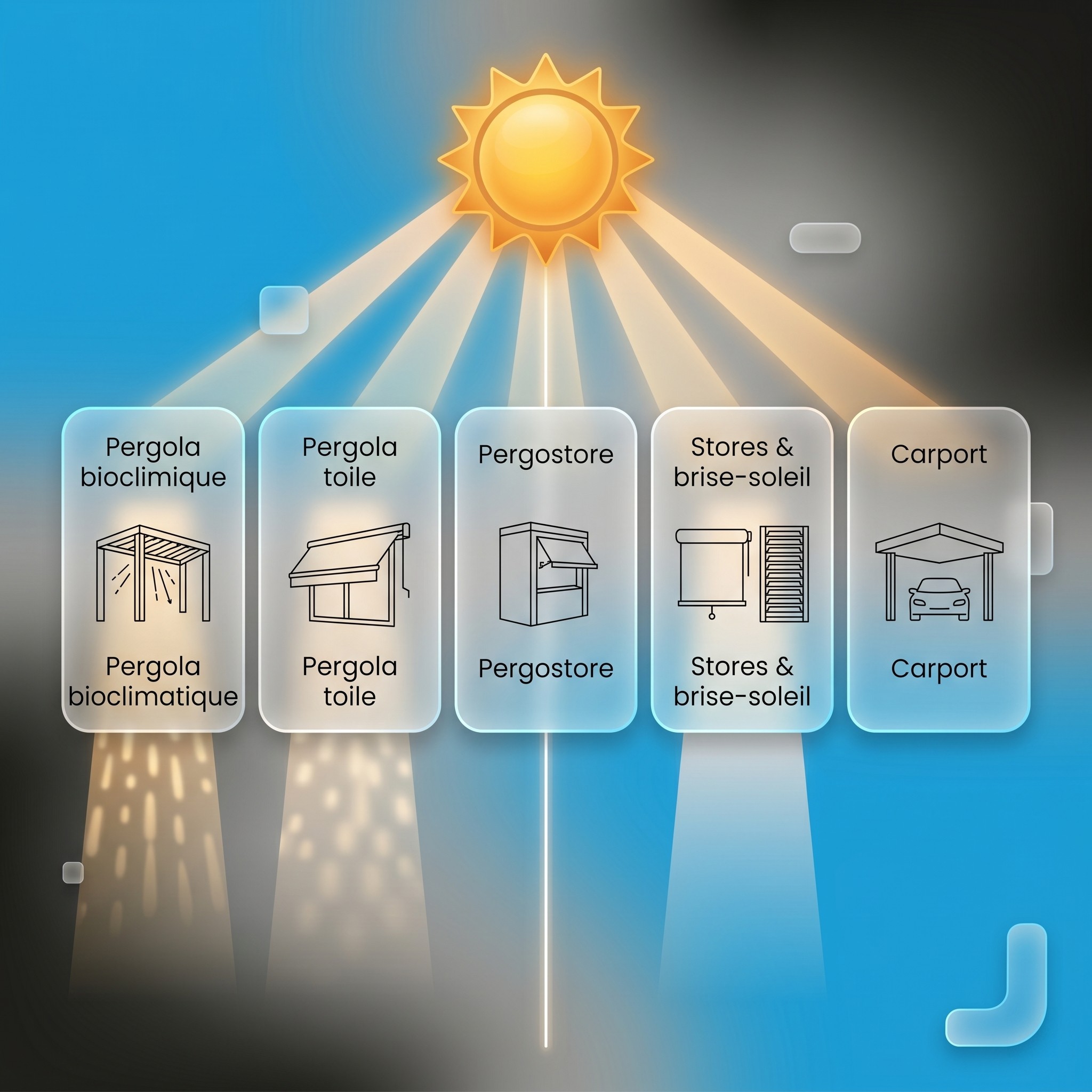Différentes pergolas et protections solaires installées par La Pergola Régionale de l'Ouest Lyonnais